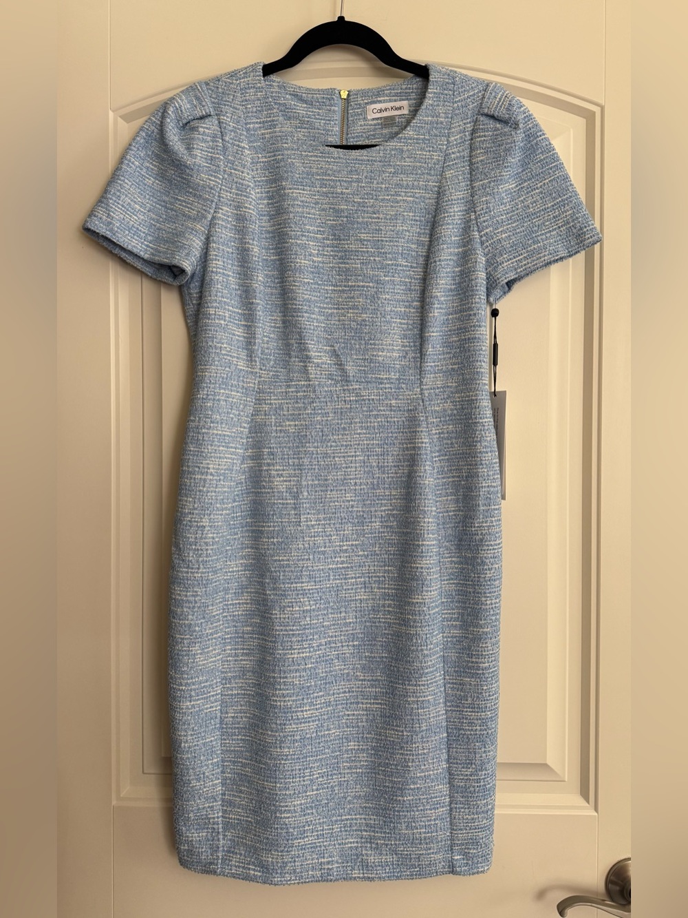 NWT Calvin Klein Light Blue Textured Sheath Dress, size 12P